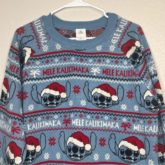 Disney Stitch Melé Kalikimaka Blue Christmas Sweater Holiday Size Large - Picture 2 of 11